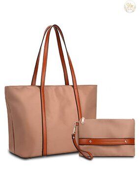 Large Nylon Tote Bag with Genuine Leather Handles Shoulder Work Bag